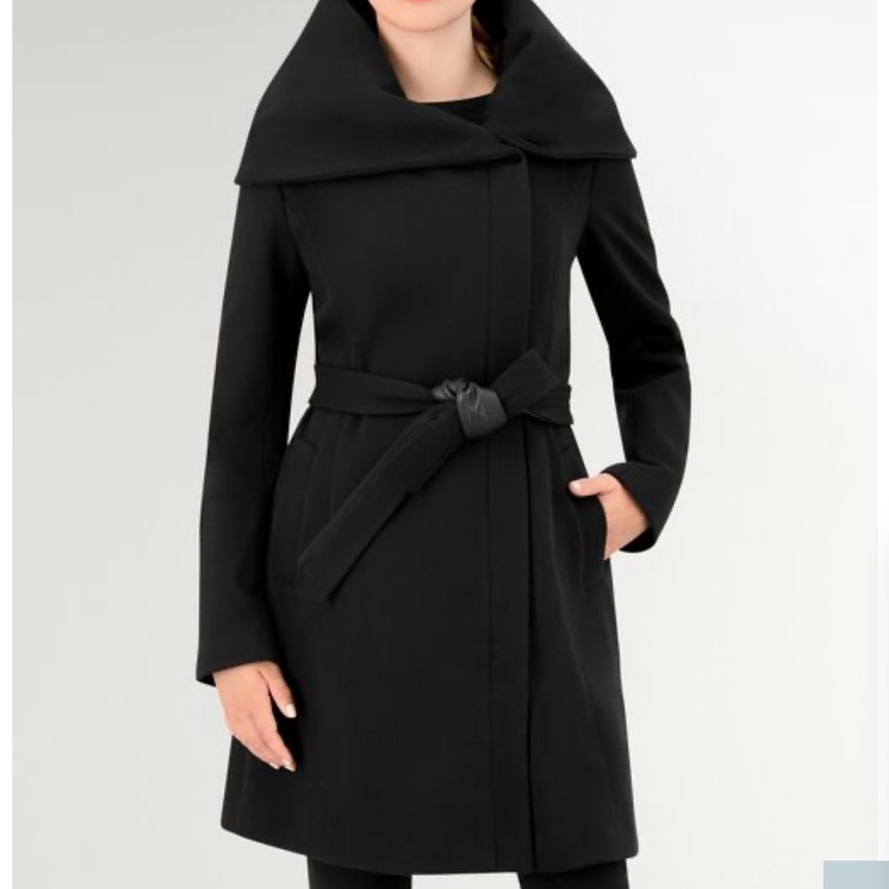 Cole Han Women's Belted Asymmetrical Zip Front Wool blend coat 8